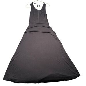 Monteau Black Mesh Overlay Maxi Dress Keyhole Back Sleeveless Size M 0002